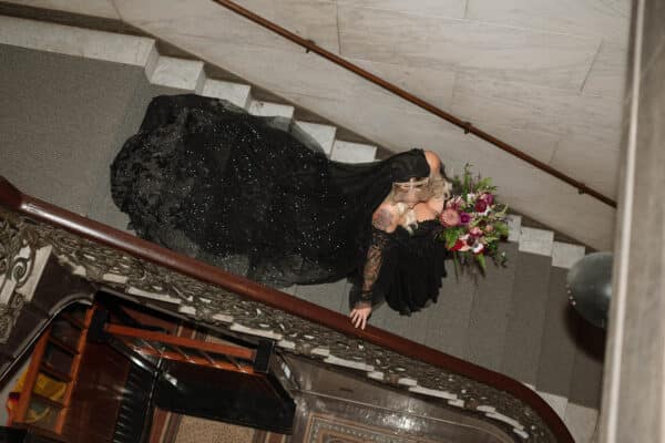 Plus size bride in black wedding dress
