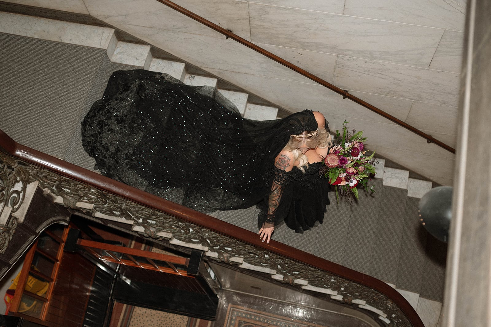 Plus size bride in black wedding dress