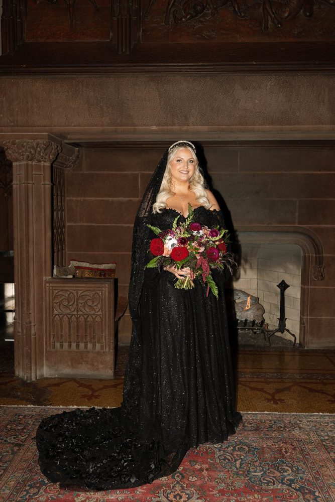 Plus size bride in black wedding dress